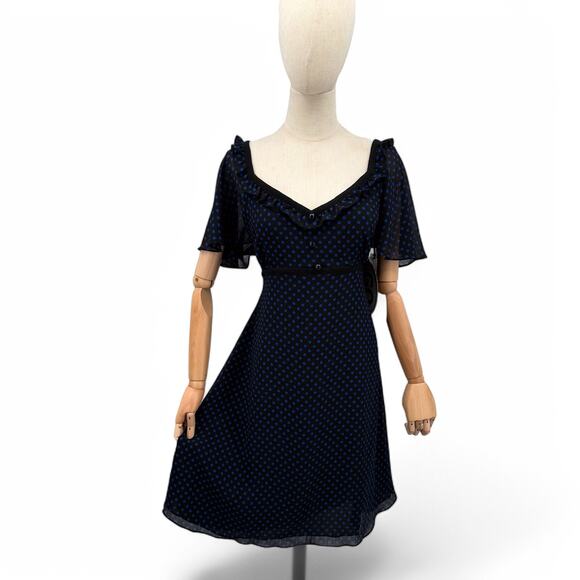 Alice Temperley for Target GO Dress Black Blue Polka Dot Flutter Sleeve Sz 15 - Picture 3 of 9